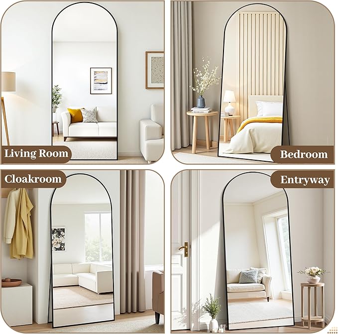 Suidia 58"x21" Arched Full Length Mirror with Stand, Full Body Mirror with Aluminum Frame, Freestanding/Leaning/Wall-Mounted, Floor Mirrors for Bedroom, Living Room, Entryway, Dressing Room, Black