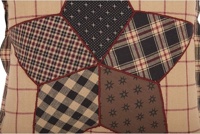 VHC Brands, Bingham Star, Cotton, 10x10, Star Patch Pillow, Black