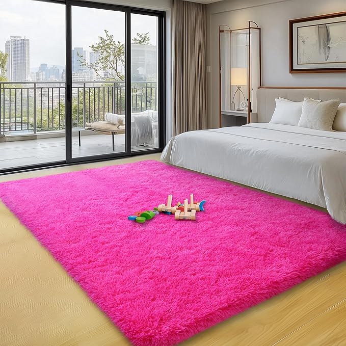 qulint Hot Pink Area Rug for Bedroom, Fluffy Soft 4x6 Shag Rug for Living Room Fuzzy Plush Small Carpet for Nursery Kid Room, Shaggy Alfombras para Habitacion for Home Decor (4ft x 6ft, Hot Pink)