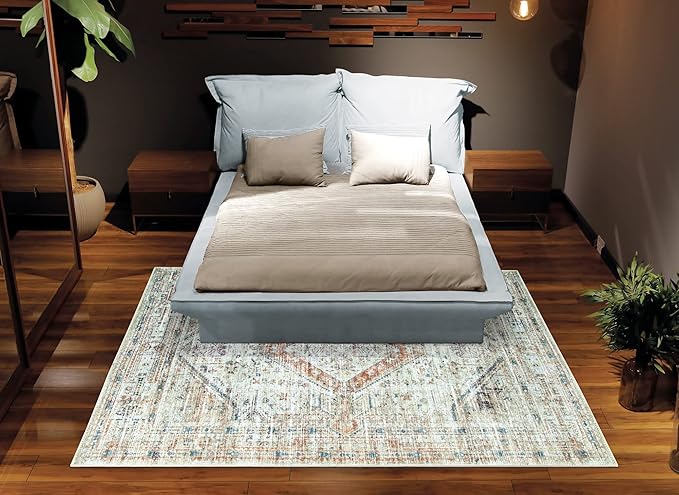 Bloom Rugs Washable Non-Slip 4' x 6' Rug - Peach/Beige Traditional Area Rug for Living Room, Bedroom, Dining Room, and Kitchen - Exact Size: 4' x 6'
