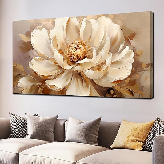 Large Flower Canvas Wall Art for Bedroom Women,White Floral Wall Decor for Living Room 29 x 59 Inch