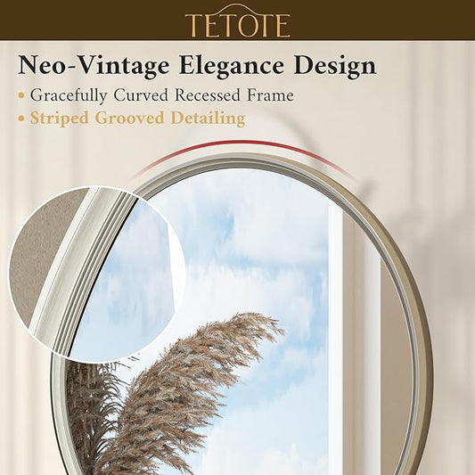 TETOTE Brushed Nickel Mirror 30 inch Round Mirror for Wall, Bathroom, Living Room, Bedroom, Vanity, Entrance