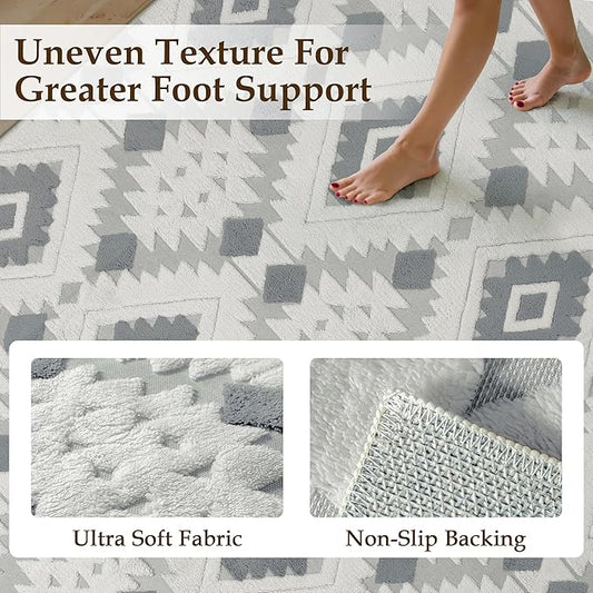 PureCozy Moroccan 5x7 Area Rug for Living Room Blue Grey Washable Checkered Shag Bedroom Carpet Non Slip Soft Neutral Boho Modern Throw Rug for Office Kitchen Dining Room Nursery
