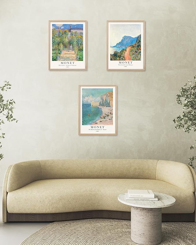 HesenDot Unframed Claude Monet Posters Set of 3, 12x16in Vintage Landscape Canvas Prints, Impressionism Paintings Wall Decoration for Living Room Bedroom Gallery Office Home