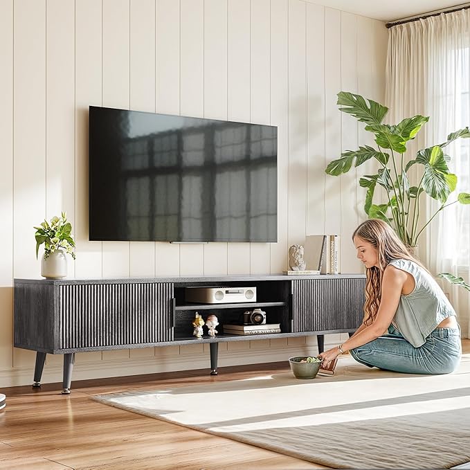 Airynee Mid Century TV Stand, Modern TV Console for TVs up to 70 Inches, Entertainment Center with Storage, TV and Media Consol, 62 Inch (Gray)
