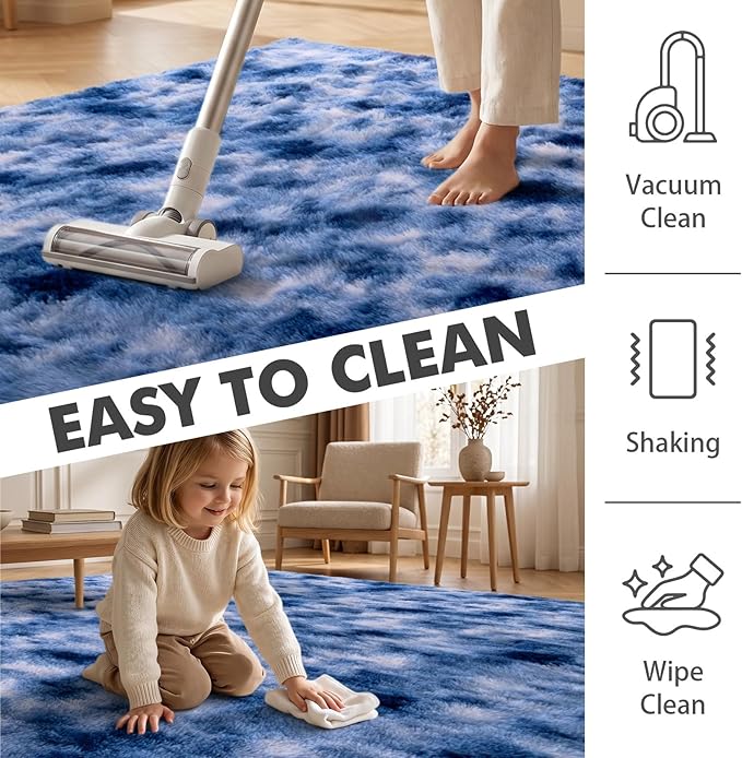 9x12 Ft Extra Large Shag Rugs for Living Room, Ultra Soft Fluffy Furry Area Rugs for Bedroom Indoor Floor, Aesthetic Carpet for Kids Home Decor (Blue)