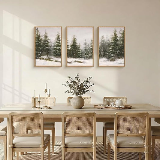HPNIUB Green Pine Tree Landscape Framed Wall Art Set,Modern Foggy Forest Wall Decor,Nature Tree Woodland Printing,Calming Nordic Wilderness Scenic Artwork for Living Room, Bedroom,Office-24''x36''x3