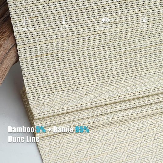 Motorized Bamboo Roman Blinds with Remote, Woven Roman Shades Compatible with Alexa Google Home, Automatic Bamboo Blind for Indoor Windows CustomSize(Dune Line)