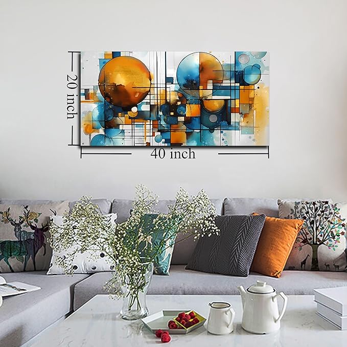 ENTANUB Abstract Canvas Wall Art for Living Room, Circle Wall Decor for Bedroom, Orange and Blue Print Paintings Artwork, Size 20x40 Inches