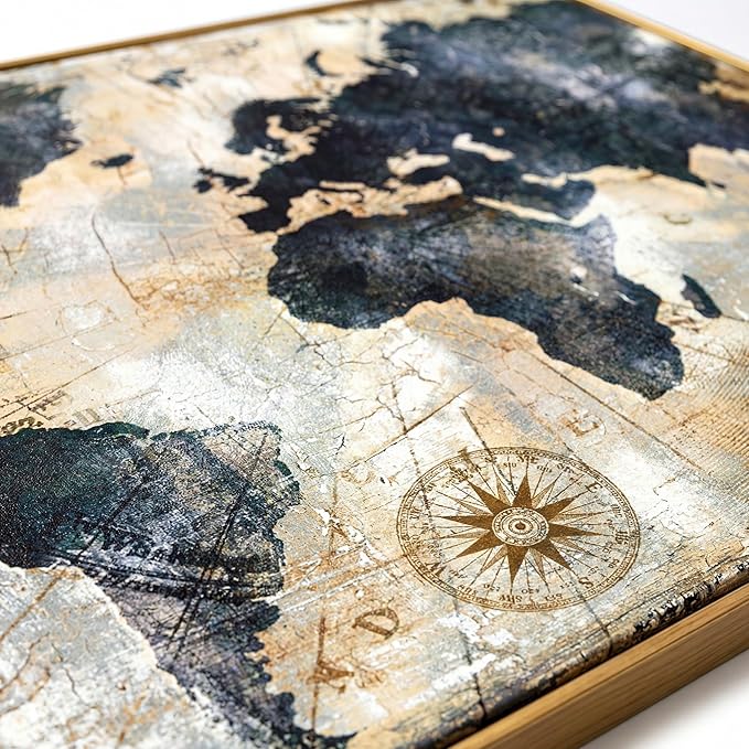 Tucai Decor Framed Wall Art World Map Wall Art Print Picture Decor Home Interior - Map Picture for Office Decor Travel Memory Nautical Map Canvas Artwork 20 x 40 inch Ready to Hang (Framed)