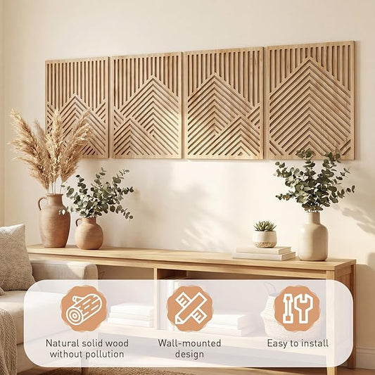 Wesiti 4 Pcs Wooden Mountain Wall Art Decor Large Abstract Wall Art for Living Room Modern Wood Panel Line Sculptures Nature Rustic Forest Hanging Decor for Office Bedroom Bathroom 15.7 x 12.2''