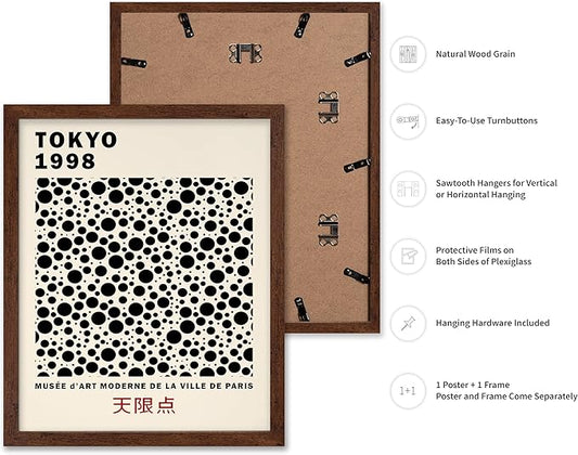 Poster Master Vintage Poster - Retro Pop Art Print - Gift for Artist, Friend - Black Dots, Tokyo, Ville de Paris, Modern, Abstract - Wall Decor for Home, Office, 8x10 Brown Framed