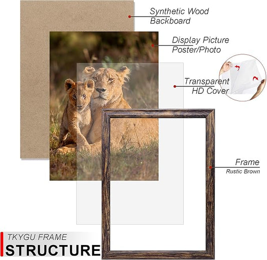 11x17 Picture frame set of 3,Woode frames Brown Wall Mounting Horizontally or Vertically, 11 by 17 Wall Gallery Poster Photo Frame with Shatter Resistant Plexiglass,best gift