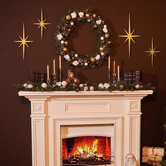 Blulu 4 Pcs Cast Iron Starburst Shaped Wall Decor Metal Mid Century Modern Decor Retro Atomic Stars Wall Art Elegance Accents Vintage Celestial Whimsigoth Hangings for Home Office Room(Gold)