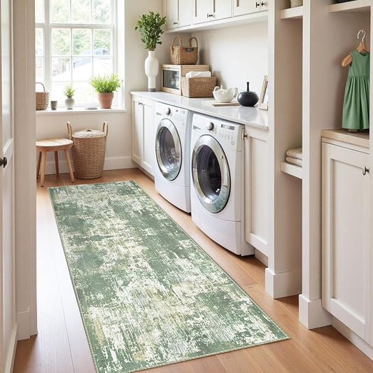 RELEANY Washable Area Rugs 2'x6' Non-Slip Modern Abstract Soft for Living Room Entryway Bedroom Nursery, Print Pattern, Light Green/Yellow