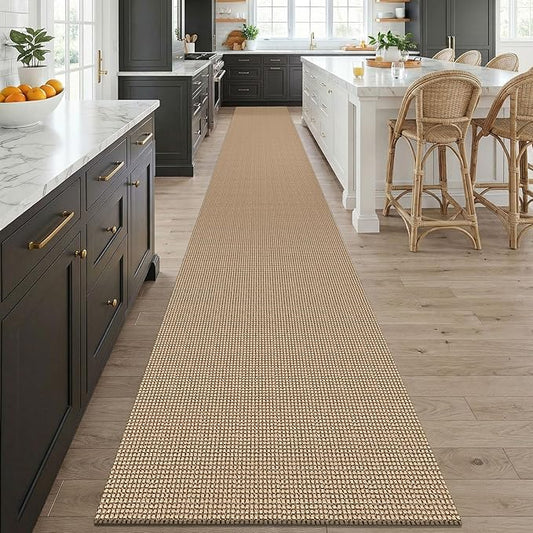KOZYFLY Boho 2.5'x20' Runners Rugs for Hallway, Extra Long Washable Runner Rug, Woven Non Slip Kitchen Runner, Cotton Entryway Rug, Floor Carpet for Entry, Aisle, Hall, Orange Beige/Tan/Brown