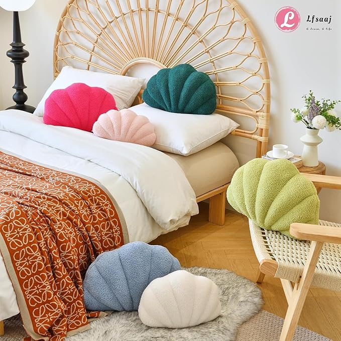 Lfsaaj Pink Seashell Throw Pillows, Shell Shaped Throw Pillows, 13 Inch Soft Home Decorative Pillow Plush Cushion for Bed Couch Living Sofa Room Decor Accent Throw Pillow (Dusty Pink, Large-18Inch)