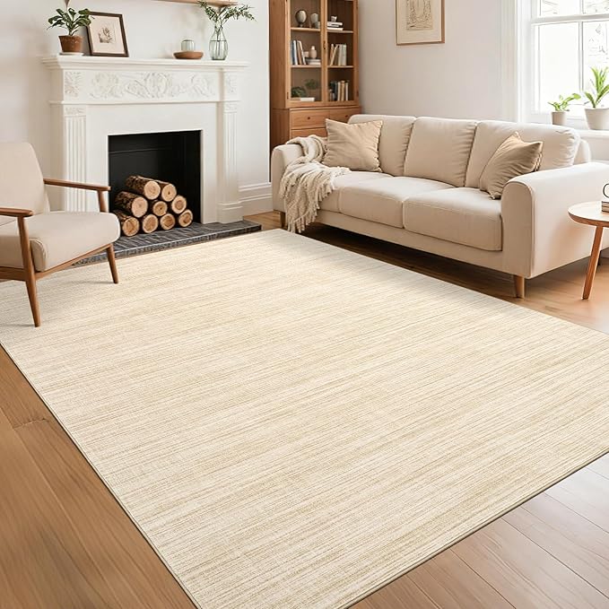 9x12 Area Rugs for Living Room Washable Solid Large Bedroom Rugs Non Slip Soft Modern Abstract Dining Room Throw Carpet Minimalist Classic Plain Area Rug for Nursery Kitchen Home Office, Beige