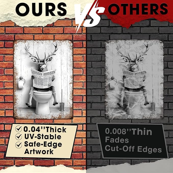 Funny Metal Bathroom Signs Deer Vintage Tin Sign for Bathroom & Restroom Black and White Decor 12x16 Inch