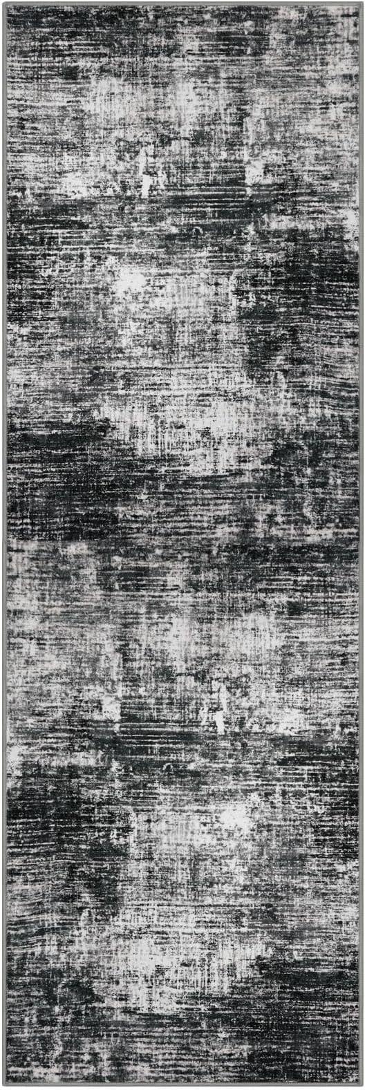 KILOCOCO Modern Abstract Runner Rug 2x6 ft Washable Hallway Runner Rug Non Slip Soft Pinted Kitchen Runners for Hallways Entryway Bedside Laundry Room Floor Runners, Black/Grey
