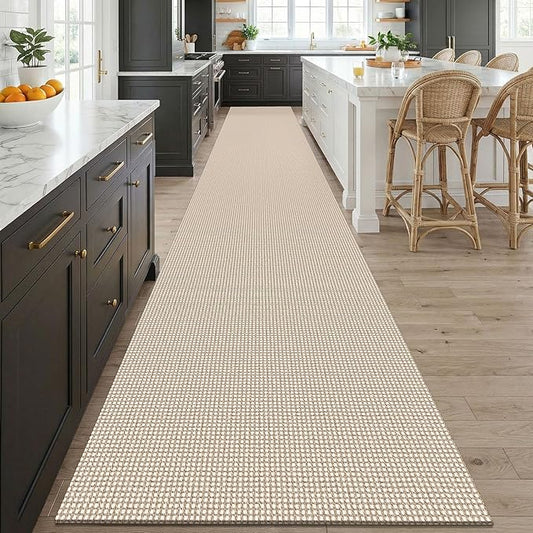 KOZYFLY 3x20 Runners Rugs for Hallway, Extra Long Washable Runner Rug, Non Slip Rubber Backed Kitchen Runner, Cotton Entryway Rug, Floor Carpet for Entry, Aisle, Hall, Ivory/Camel/Brown