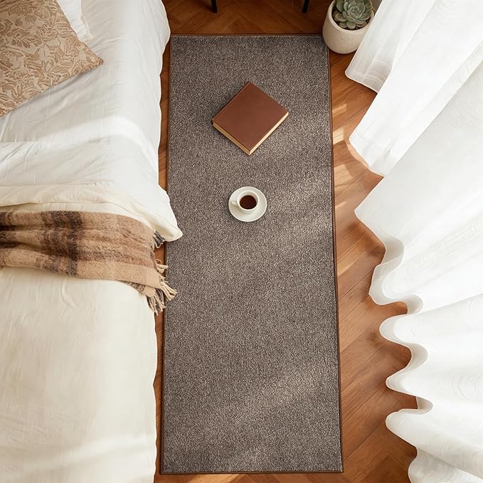 FinRèc 2x8 Washable Runner Rugs for Kitchen Hallway Bedroom, Low Pile Thin Rug Solid Color, Non-Slip Carpet Indoor for Home Decor (Brown/White)