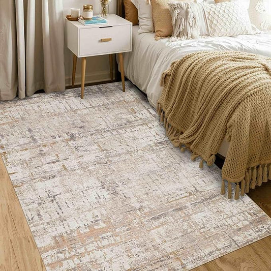 Rugxara 4x6 Rug for Living Room Bedroom, Grey Washable Throw Rugs, Abstract Area Rugs, Non Slip & Low Pile Accent Carpet for Indoor Dining Room, Kids Room and Office(Beige Grey 4x6ft)