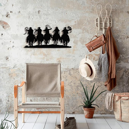 LIYAOLI 3D Vintage Western Wall Decor,Black Metal Cowboy Wall Art Hanging Riding Rustic Cowboys Party Decorations Farmhouse Home Decor,Metal Wall Sculptures for Living Room,Bedroom