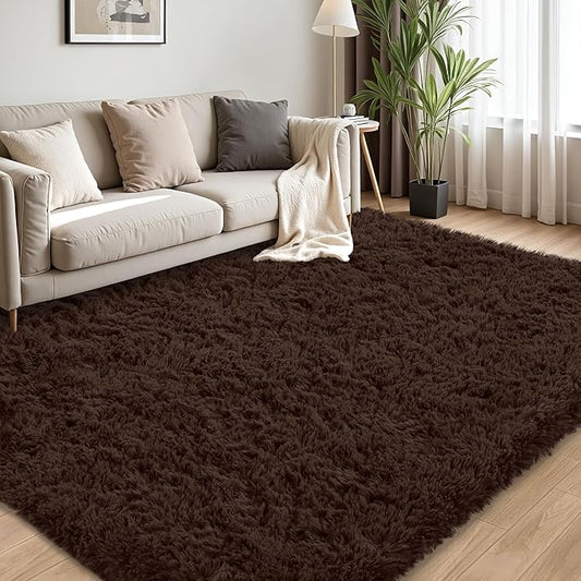 5x8 Area Rug for Living Room:Ultra Soft Fluffy Shag Brown Rugs,Large Fuzzy Plush Indoor Non Slip Carpet Washable Rug for Bedroom Kids Nursery Office Dorm Modern Decor(Brown 5'x8')