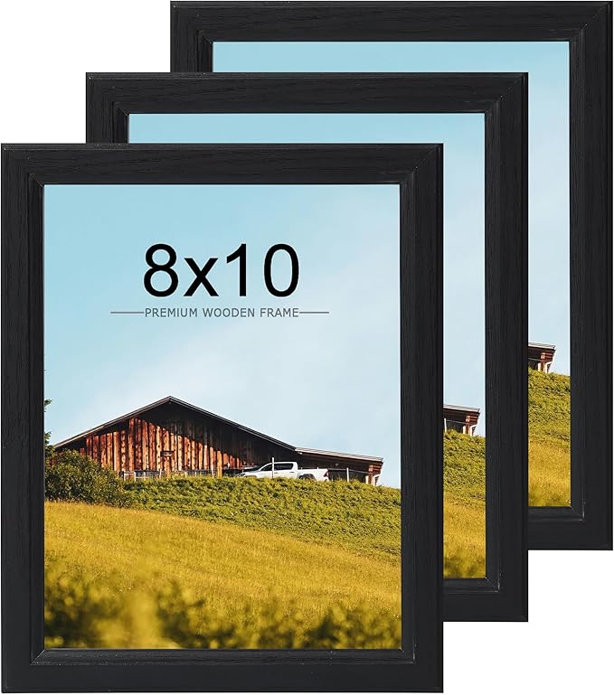 KTKDE 8x10 Picture Frame Set of 3, Wooden frames black, Vertical & Horizontal Wall Hanging for Wall or Tapletop Display,Studio Gallery Photo Frame for Photos, Posters & Art Prints