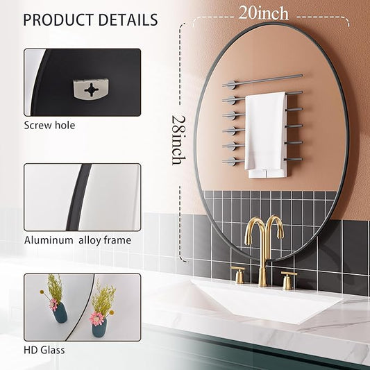 AUYHM Gold 20x28 inch Oval Bathroom Mirror, Wall Mount Home Mirror for Over Sink, High Definition Art Deco Mirror with Aluminum Frame