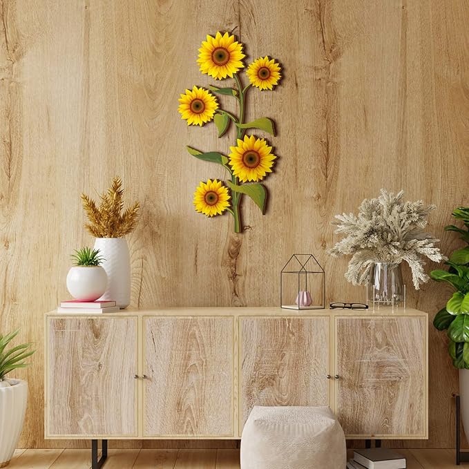 Ferraycle Wooden Sunflower Wall Decor Hanging Sunflower Outdoor Decor Rustic Flower Wall Art Yellow Large Farmhouse Signs for Indoor Bathroom Porch Patio Bedroom Accessories (Flower,Wood)
