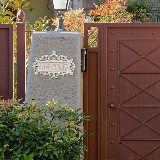 Sungmor Cast Iron Welcome Sign – Vintage Style Decorative Wall Plaque – Ornate Scroll Design for Porch, Entryway, Garden or Fence – Outdoor Wall Hanging Sign, Rustic Metal Home Decor
