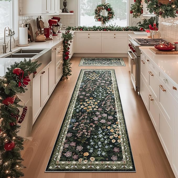 Machine Washable Rug Runners for Hallways: 2'6"x8' Kitchen Rugs Stain Resistant Non Slip Low Pile Soft Carpet Runner Rug for Bedroom Entryway Indoor Beside Laundry Room Farmhouse