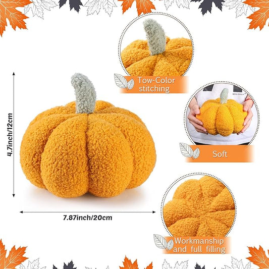 Namalu 3 Pcs Thanksgiving Pumpkin Pillows 3D Throw Cushion Soft Sofa Pillows Stuffed Pumpkin Decoration for Fall Winter Living Room Home Christmas Thank You Gifts(7.87 Inch,White, Yellow, Brown)