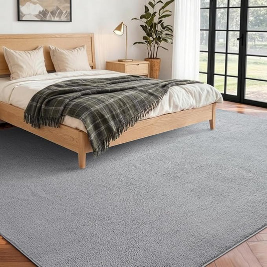 FinRèc 5x7 Washable Area Rugs for Bedroom Living Room, Low Pile Thin Rug Solid Color, Non-Slip Carpet Indoor for Home Decor (Pure Light Grey)
