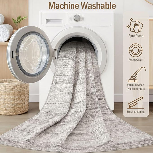 9x12 Area Rug Living Room: Washable Large Neutral Soft Rug Farmhouse Stain Resistant Indoor Non-Slip Floor Carpet for Bedroom Nursery Kids Playroom Office Dining Room Dorm- Gray Brown