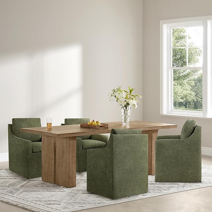 KISLOT Upholstered Dining Chairs Set of 2, Modern Dining Room Chairs with Casters & Washable Cover, Rolling Accent Chair with Hidden Storage for Kitchen, Farmhouse, Living Room, Green, 2 Box