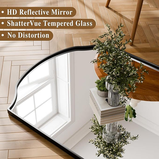 BEAUTYPEAK Full Length Mirror, Full Body Mirrors with Unique Arched Design, 65"x24" Floor Mirror with Aluminum Alloy Frame, Standing Hanging or Leaning for Bedroom and Living Room, Black