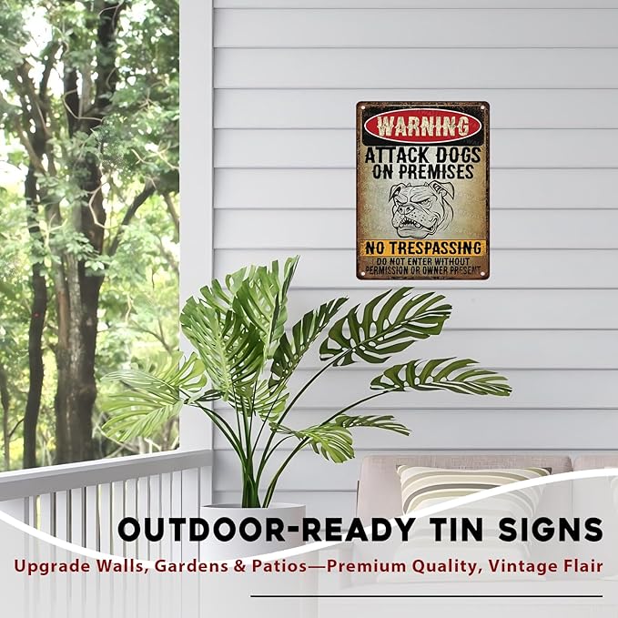 Bulldog Vintage Sign Beware Of Dog Metal Sign Not Responsible for Injury Or Death for Home Bedrooms Kitchen Bars Pubs Garages Gardens Patios Porches 12x16inch