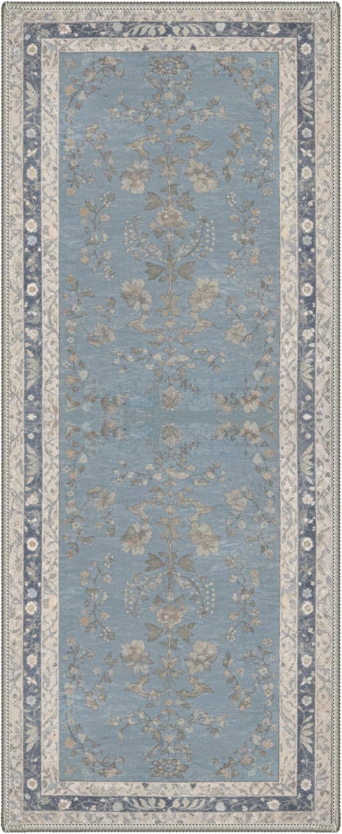 GENIMO Runner Rug 2x5 Non Slip Machine Washable Vintage Hallway Runner Rug, Low Pile Lightweight Rugs for Entryway, Hallway, Kitchen and Corridor, Dusty Blue