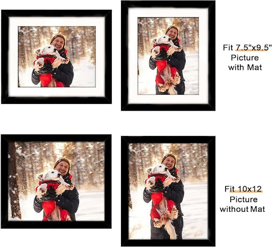 Picrit 10x12 Picture Frame Set of 12, Display 8x10 with Mat or 10x12 without Mat, Photo Frames for Wall Mounting or Table Top Display, Black