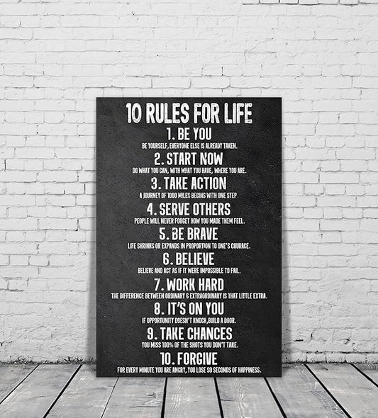 Yatsen Bridge 10 Rules for Life Motivational Wall Art Inspirational Canvas Office Art Decor Positive Black and White Artwork Framed Ready to Hang-24 inch x 36 inch