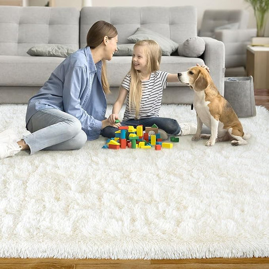 Area Rug for Living Room 6x9, Ultra Soft Shaggy Area Rugs for Bedroom, Upgrade Non-Slip Plush Fuzzy Carpet for Bedroom Girls Boys Room Home Nursery Teens Modern Indoor Home Dorm Decor, Cream White