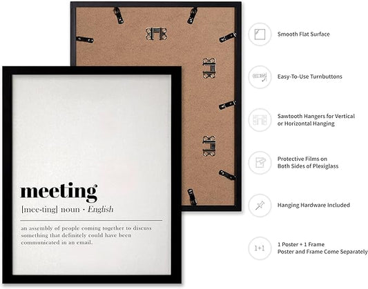 Poster Master Typography Poster - Retro Dictionary Print - Meeting Definition, Assembly of People, Book Page, Funny - Gift for Colleague, Friend - Wall Decor for Home, Office, 11x14 Black Framed