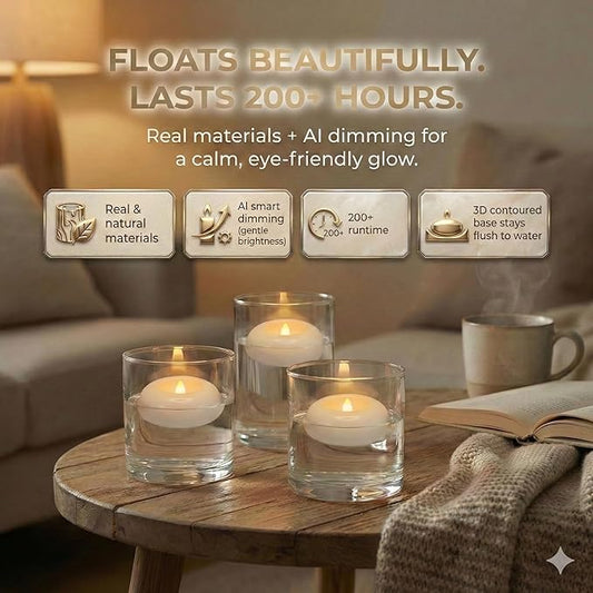 Aignis 24pcs Flameless Floating Candles Waterproof, 200Hr 3”LED Floating Tea Lights with Battery, Water-Activated Candles for Pool, Wedding Centerpieces, Bath & Spa, Home Decoration (Elegant White)