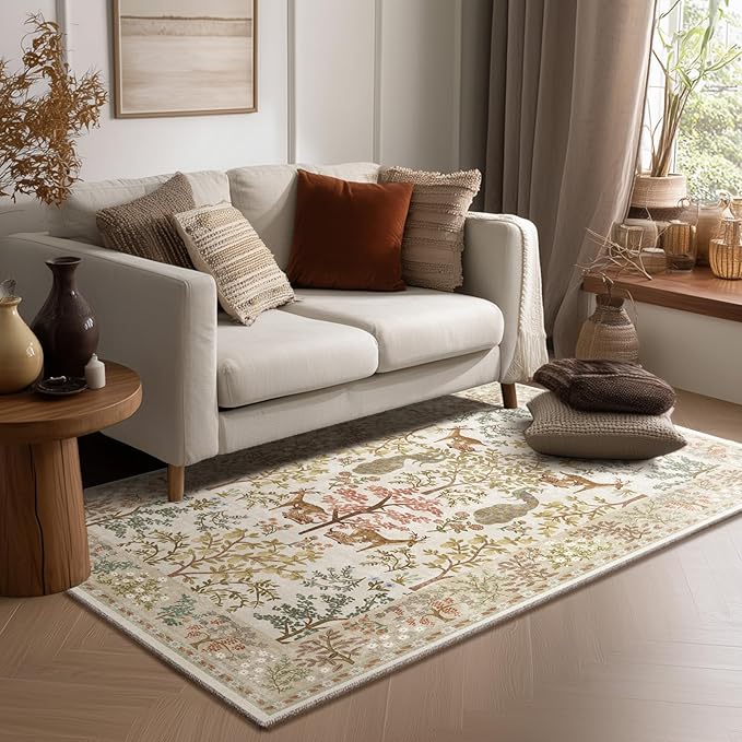 4x6 Washable Area Rugs for Entryway: Small Living Room Rug Stain Resistant Non Slip Low Pile Soft Faux Wool Throw Rugs for Bedroom Kitchen Laundry Room Bathroom Office Dorm Front Door Entry Indoor