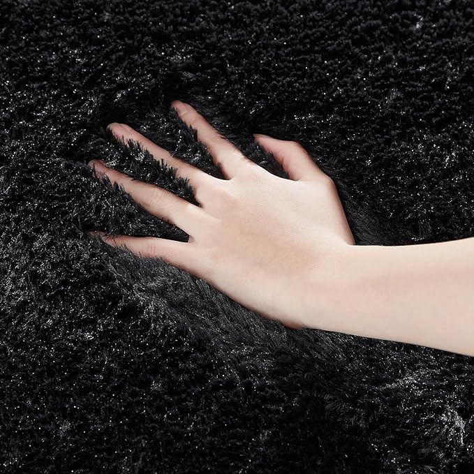 Floralux Living Room Rugs 8x10, Black, Rugs for Bedroom Large Shag Area Rug Carpets, Ultra Soft Shaggy Fluffy Carpet