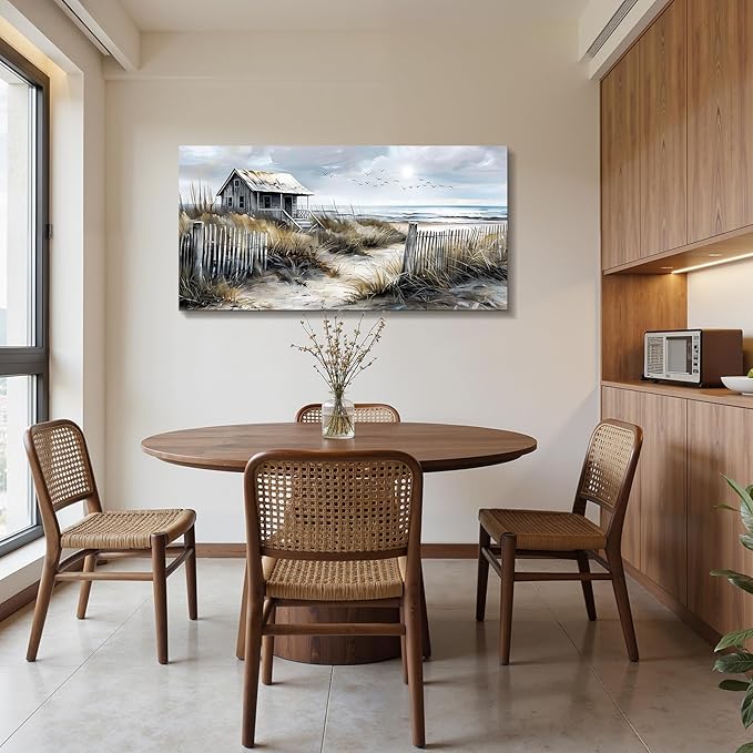 imjiayu Landscape Wall Art, Large Wall Art, Rustic Wall Decor, Coastal Cottage Canva Pictures Prints, Nostalgic Beach Paintings Wall Decor Living Room Bedroom Dining Room Modern Farmhouse 24"x48"