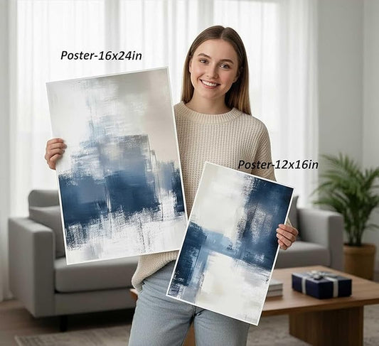Devatz 3 Pcs Navy Blue Abstract Poster Wall Art Modern Minimalist Neutral Blue and Grey Paintings Pictures Wall Decor Print Artwork for Living Room Bedroom Office Home Decoration Unframed